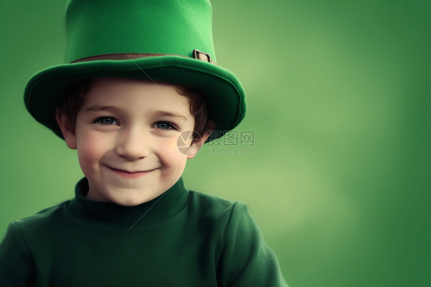 绿色服饰装扮的男孩图片