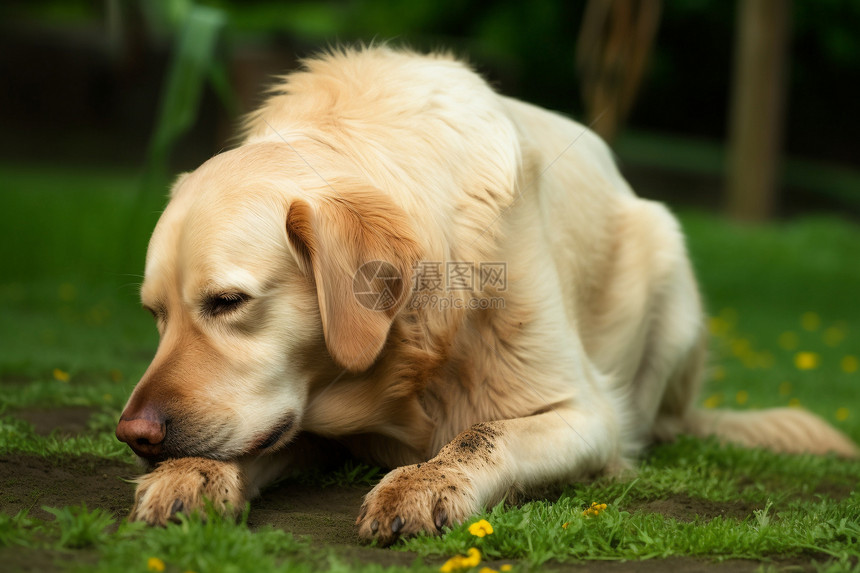 草地上玩土的小狗图片