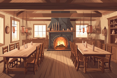 就餐区效果图家庭就餐区的平面插图插画
