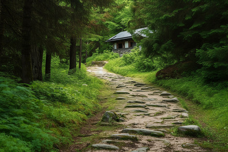 郁郁葱葱的森林小路图片