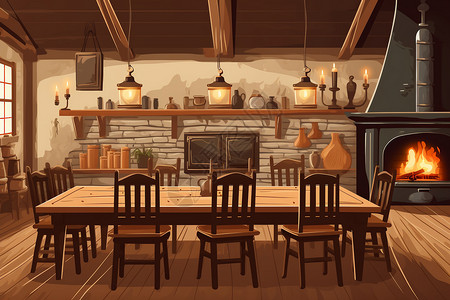 乡村家庭餐厅的平面插图图片