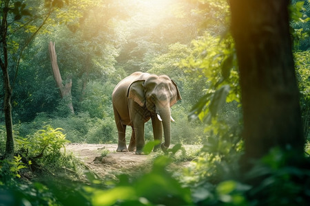 热带丛林中的野生大象图片
