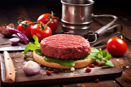 新鲜制作的牛肉汉堡图片
