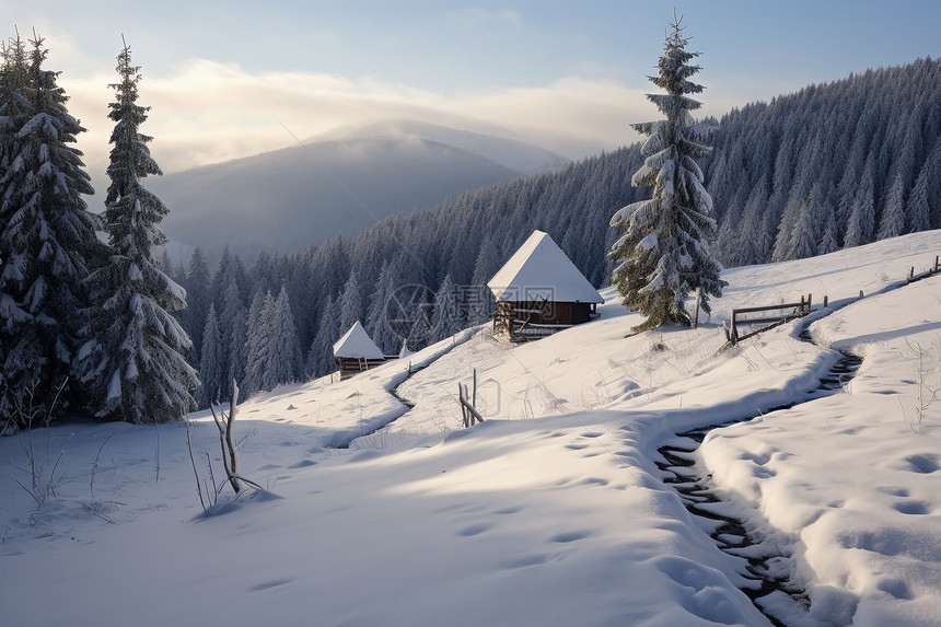 白雪皑皑的阿尔卑斯山景观图片