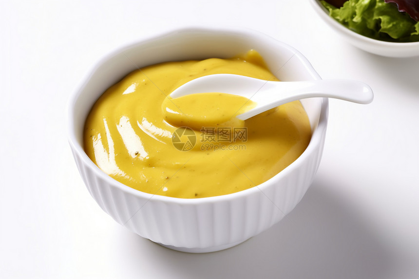 瓷碗中的蛋黄芥末酱图片