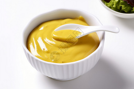 瓷碗中的蛋黄芥末酱图片