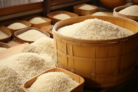 米桶新鲜的大米背景