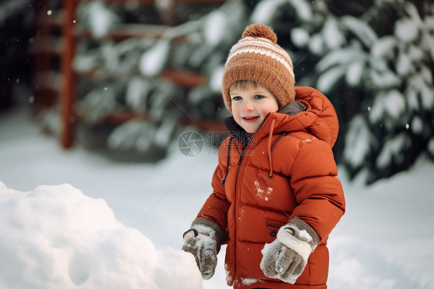 玩雪的小男孩图片