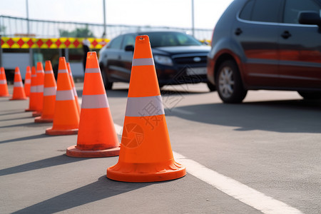 道路维修的锥形障碍物高清图片