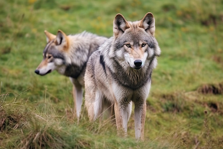 两只狼成群的大灰狼背景