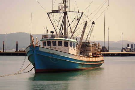 城市港口的捕鱼渔船图片