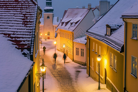 冬天白雪皑皑的城市景观图片