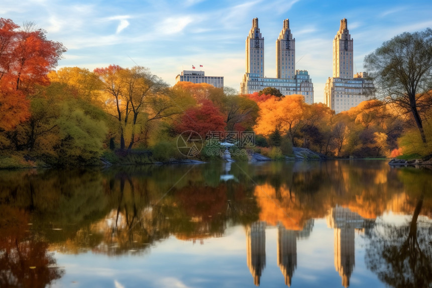 秋天中央公园的美丽景观图片
