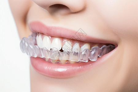 整齐牙齿透明的牙齿矫正器背景