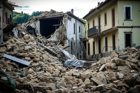 地震倒塌房子地震灾难对城市的损害背景