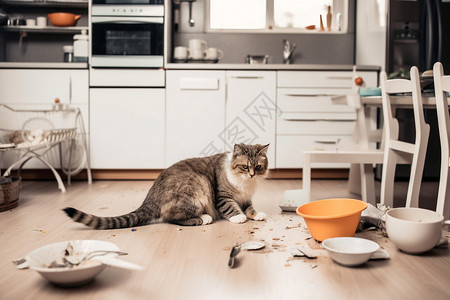 打翻餐具的小猫图片