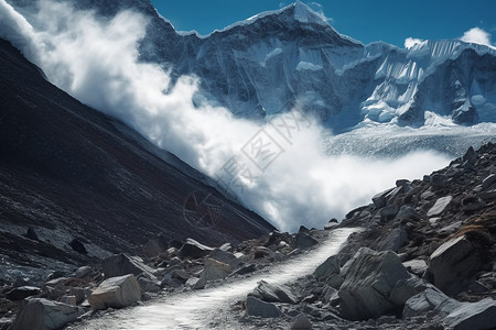 发生雪崩的山脉背景图片