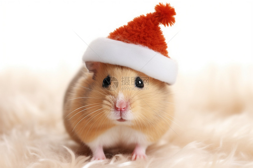 带圣诞帽的仓鼠图片