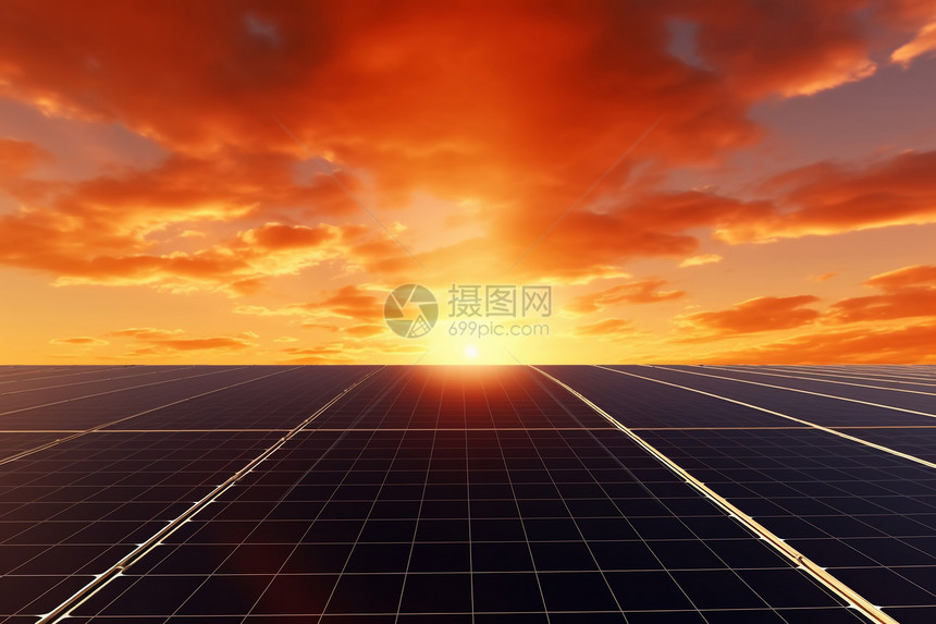 日落下的太阳能电池图片