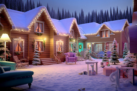 雪地里的木屋背景图片