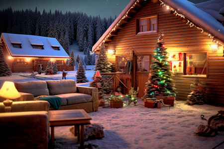 圣诞装扮的房子背景图片