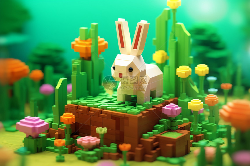 3D像素化兔子图片