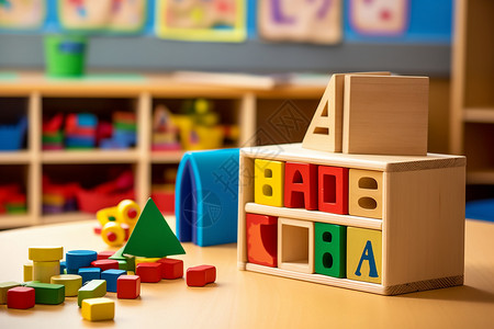 彩色字母V幼儿园里的字母积木背景