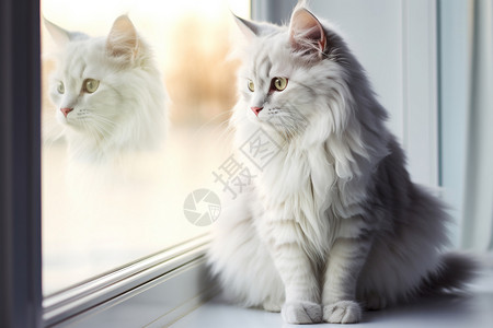 灰白色背景窗边可爱的小猫背景