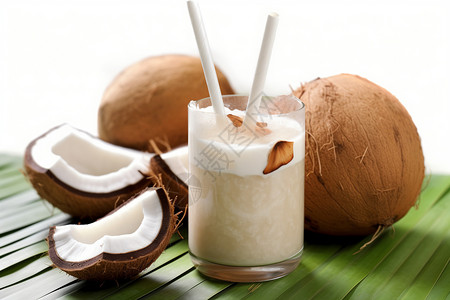 新鲜的椰汁背景图片