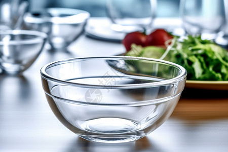 透明碗素材厨房里的玻璃器皿背景