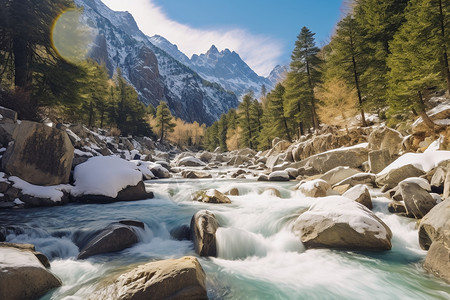 山间湍流的河水背景图片