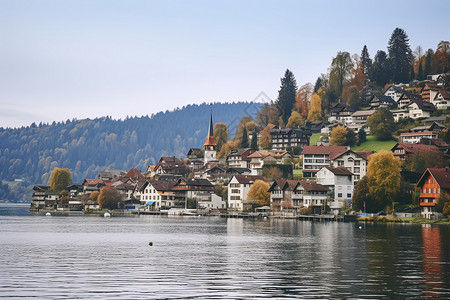 湖边的小镇图片