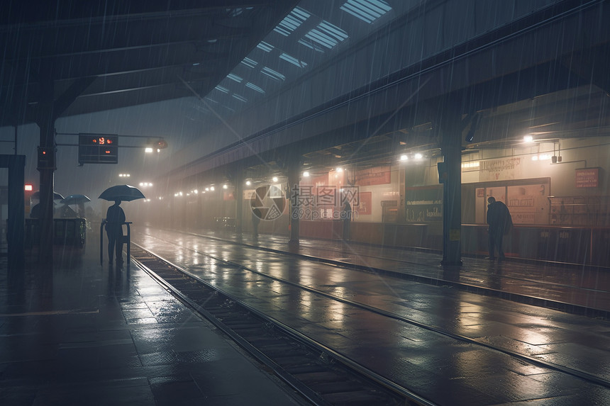 雨中的火车站图片
