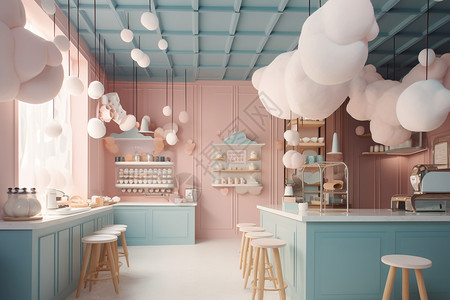 网红装饰素材创意概念的甜品店设计图片