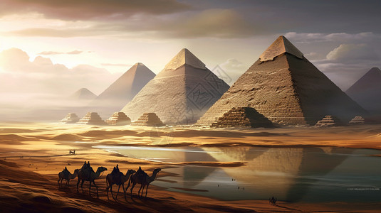 埃及金字塔字体沙漠里的金字塔插画