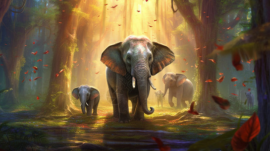 生动自然生动快乐的大象插画