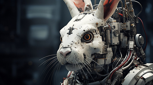 兔头妹科技感机械兔插画