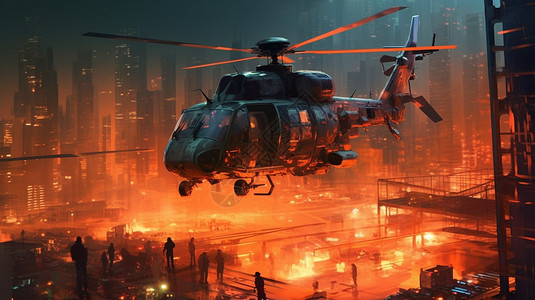 紧急救助空中飞行的直升机插画
