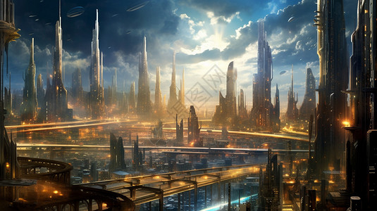悬浮的未来城市背景图片