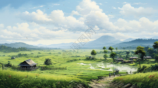 山丘上安静的农舍背景图片