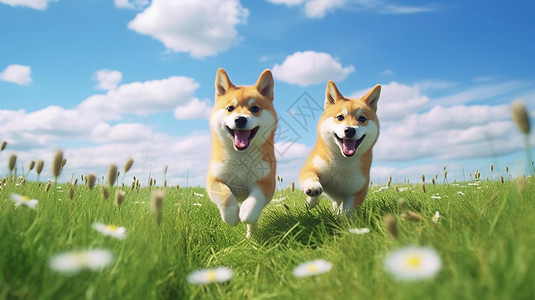 草地上奔跑的狗狗背景图片