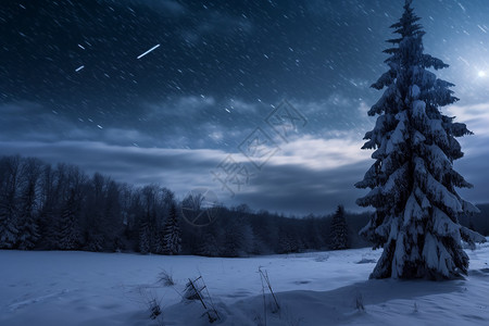 夜晚雪山中的美丽景观高清图片