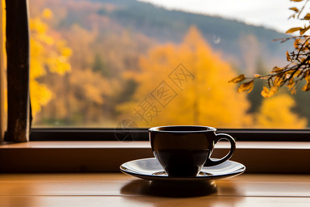 窗边的咖啡杯背景图片