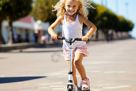 玩滑板车的女孩图片