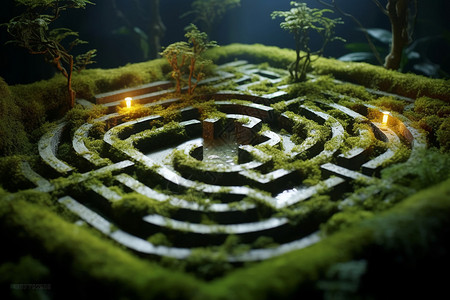 电影里树素材苔藓状石头迷宫设计图片