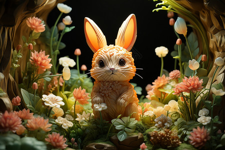 底面体模型可爱的模型兔子背景