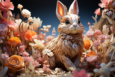 体素兔子在花园里背景图片