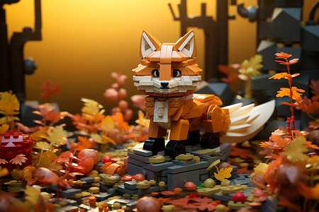 底面体模型体素风格的狐狸背景