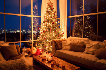 发光的圣诞树装饰背景图片