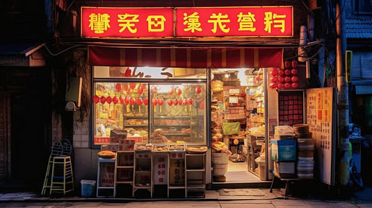 夜晚街上的商店图片